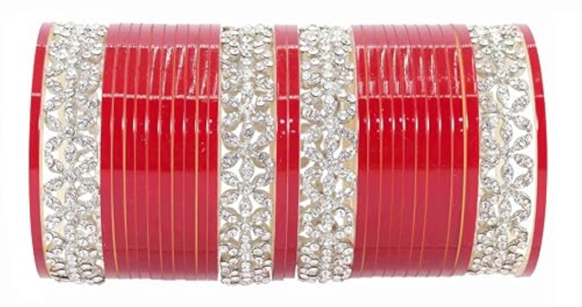 Red Chuda Set For Bridal with Zircon Diamond Stone Bangles Wedding